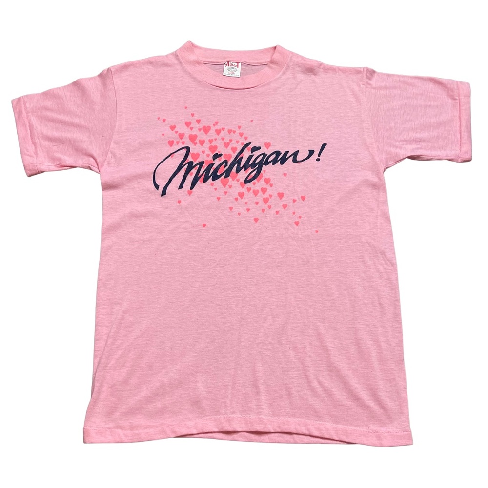Vintage 80s State of Michigan T Shirt Hearts Pink